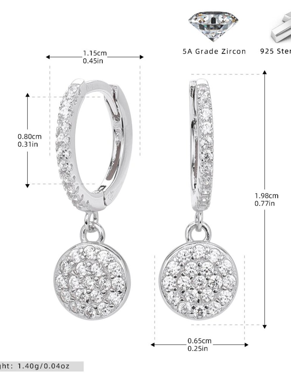 Sterling Silver Crystal Drop Earrings - White Gold Plated - Picture 8 of 11